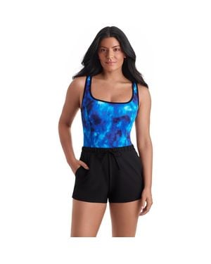 ShapeSolver Sport Runaround Binded Scoopneck Chlorine Resistant One-Piece Swimsuit - Blue