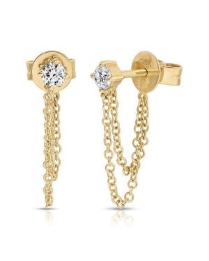 EF Collection Diamond Solitaire Looped Chain Drop Earrings - White