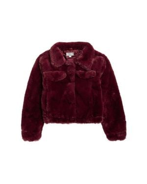 Tractr Kids' Cow Print Faux Fur Trucker Jacket - Red