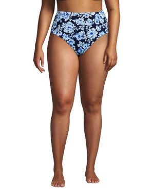 Lands' End Ribbed Smoothing High Waisted Bikini Bottoms - Blue