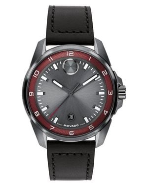 Movado Bold Verso S Leather Strap Watch, 42Mm - Black