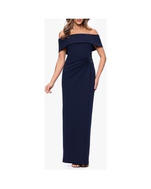 Xscape Evenings Off The Shoulder Scuba Crepe Gown - Blue