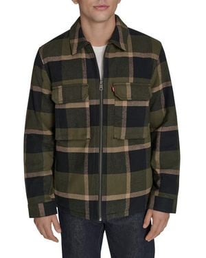 Levi's Insulated Plaid Cotton Flannel Zip-Up Shirt Jacket - Black