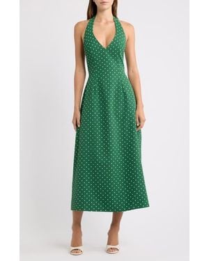 Odd Muse Polka Dot Halter Neck Midi Dress - Green
