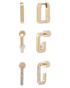 AllSaints Set Of 3 Assorted Hexagon Hoop Earrings - White