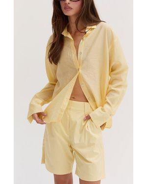 Crescent Crinkled Tencel Button Up Shirt - Natural