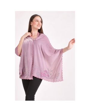 Ras Resham & Cutdana Floral Embroidered Velvet Scarf - Pink