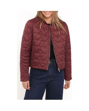 Petal & Pup Genevieve Heart Quilted Bomber Jacket - Red