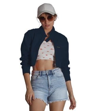 Members Only Mini Cropped Racer Jacket - Blue