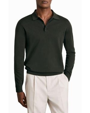 Reiss Trafford Long Sleeve Merino Wool Polo Sweater - Black
