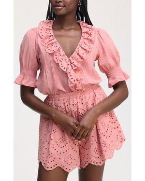 Sam Edelman Flounce Ruffle Cotton Top - Pink