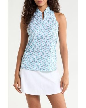 Swannies Sonora Ditsy Floral Half Zip Piqué Polo - Blue
