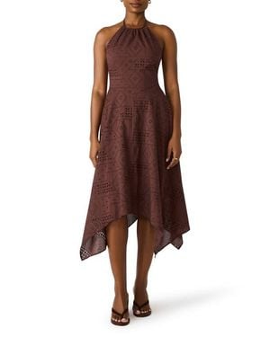 Steve Madden Dalina Eyelet Embroidery Halter Dress - Brown