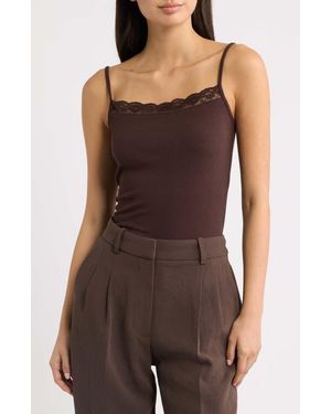 Mango Blondi Lace Trim Ribbed Camisole - Brown