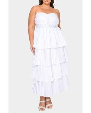 L I V D Eleni Strapless Pleated Tiered Cocktail Dress - White
