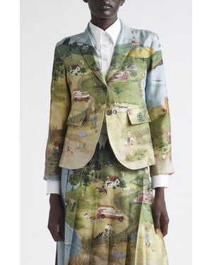 Thom Browne Country Scene Print Silk Sport Coat - Green