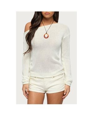 Edikted One-Shoulder Open Stitch Sweater - White