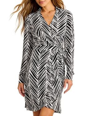 Tommy Bahama Carmela Seaside Sketch Long Sleeve Wrap Shirtdress - Gray