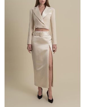 Contessa Mills Morgaine Mid-Rise Fluid Elegant Shiny Sateen Skirt - Natural