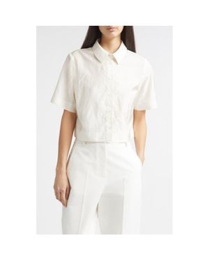 Partow Tilden Crop Short Sleeve Button-Up Shirt - White