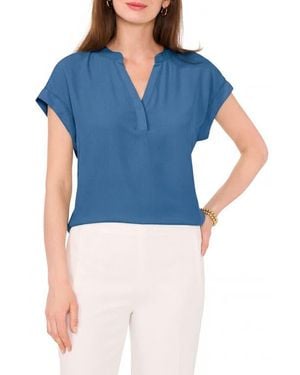 Chaus Split Neck Georgette Blouse - Blue