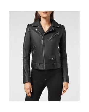 Philipp Plein Biker Leather Jacket - Black