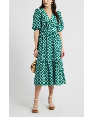 Caslon Twist Detail Allover Print Midi Dress - Green