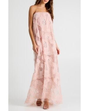 HELSI Margot Bead & Appliqué Strapless Mesh Gown - Pink