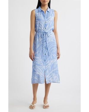 Cloth & Stone Print Tie Waist Sleeveless Midi Shirtdress - Blue