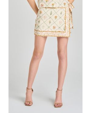 Wayf Amelia Floral Linen Blend Wrap Miniskirt - Natural