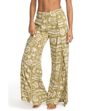 Billabong Split Spirit Floral Wide Leg Pants - Yellow