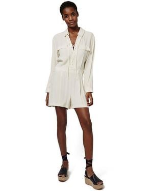 TOPSHOP Lace-Up Long Sleeve Romper - Natural
