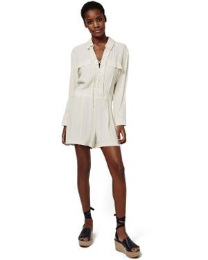 TOPSHOP Lace-Up Long Sleeve Romper - Natural