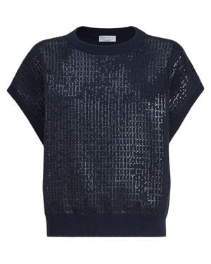 Brunello Cucinelli Dazzling Embroidery Sweater - Blue