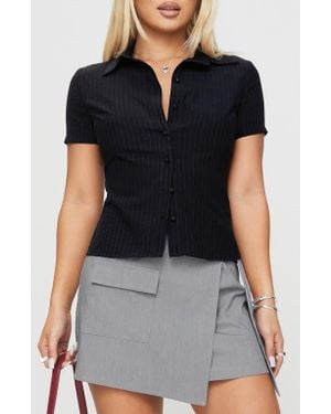 Princess Polly Arnica Stripe Seersucker Button-Up Shirt - Black