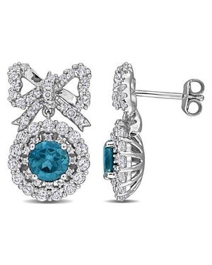 Julianna B Topaz Bow Halo Earrings - Blue