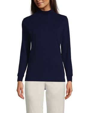 Lands' End Relaxed Cotton Long Sleeve Mock Turtleneck - Blue