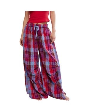 Free People Find The Time Wide Leg Pajama Pants - Red