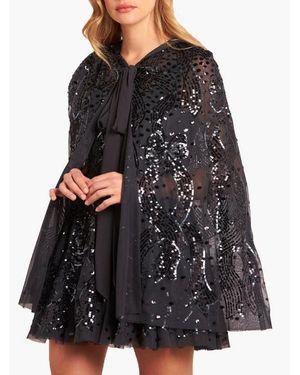 Needle & Thread Sequin Ribbon Hooded Cape - Black