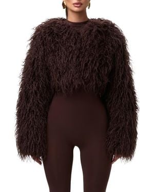 Naked Wardrobe Mongolian Faux Fur Jacket - Brown
