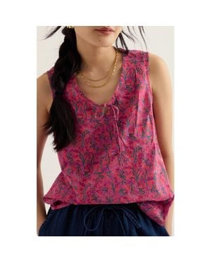 Seasalt Cornwall Cobbs Well Floral Sleeveless Organic Cotton Top - Red