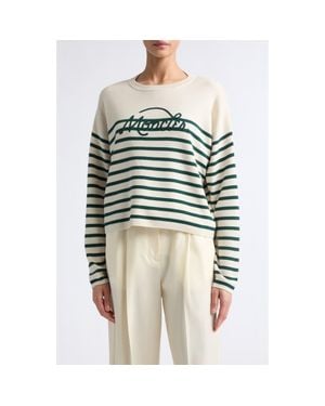 Moncler Embroidered Logo Stripe Virgin Wool Sweater - Green