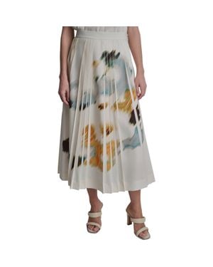 DKNY Abstract Print Pleated Skirt - Natural
