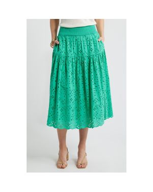 Caslon Smocked Waist Eyelet Midi Skirt - Green
