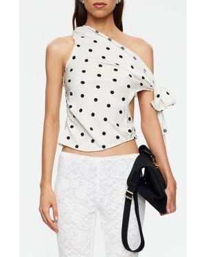 Lioness Revival Polka Dot Cutout Tie Off The Shoulder Top - White