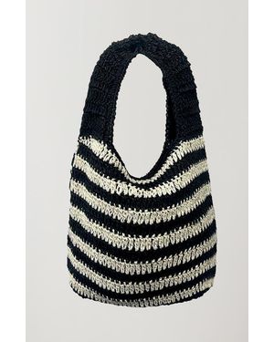 Crescent Striped Weave Bag - Black
