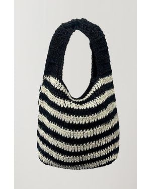 Crescent Striped Weave Bag - Black