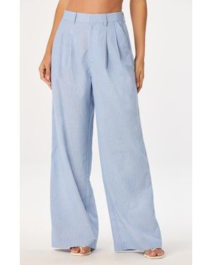 Astr Linsey Pinstripe Wide Leg Cotton & Linen Pants - Blue