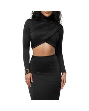 JLUXLABEL Nessa Slinky Crop Satin Top - Black