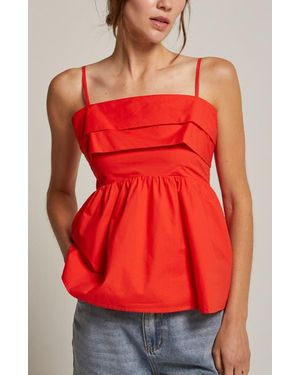 Crescent Pleated Babydoll Camisole Top - Red
